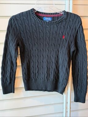 Boy’s Polo by Ralph Lauren Black Cable Knit Sweater with Red Pony